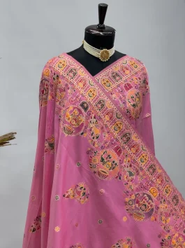 Soft Silk Pashmina Saree Onion Pink E13