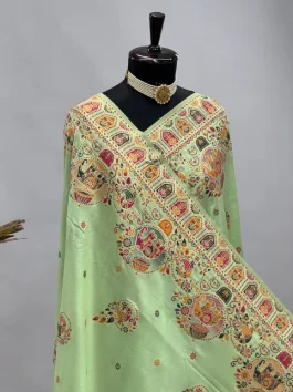 Soft Silk Pashmina Saree Pista Green E13