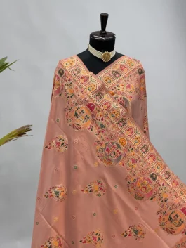 Soft Silk Pashmina Saree Peach E13
