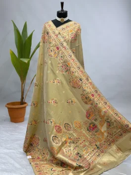 Soft Silk Pashmina Saree Golden E13