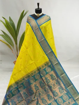 Semi Silk Kadiyal Paithani Lemon Yellow A01